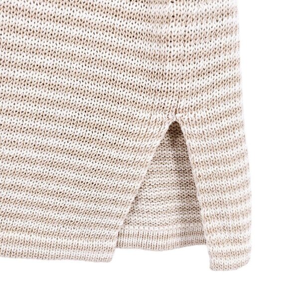 J McLaughlin Beige Cream Striped Knit Top Rolled V-Neck Pullover Sweater Size XS - Picture 3 of 6